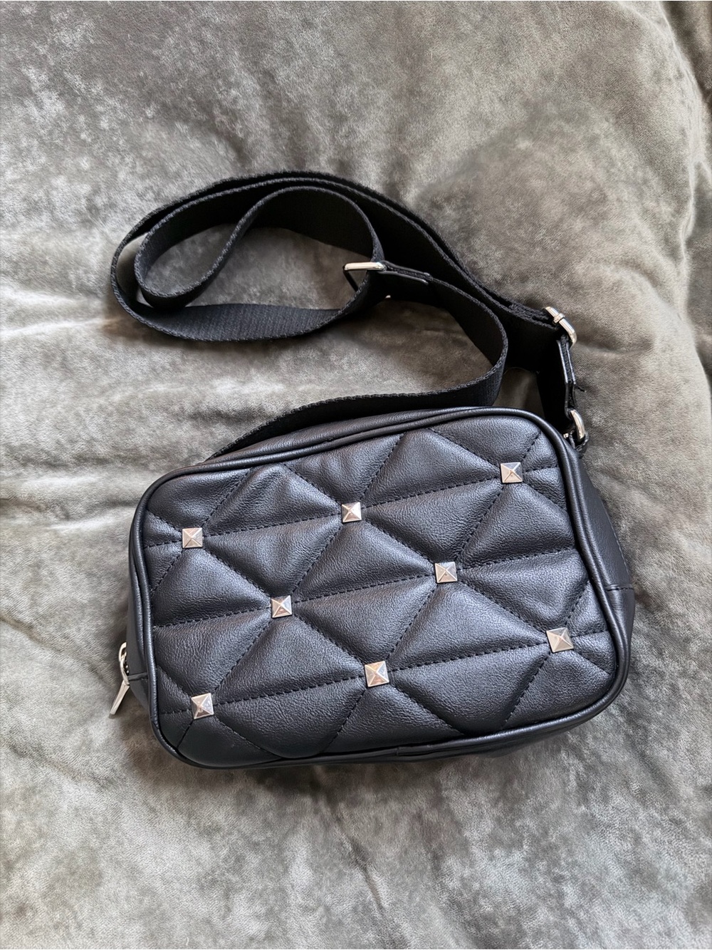 INC International Concepts Black Quilted Crossbody with Silver Studs
